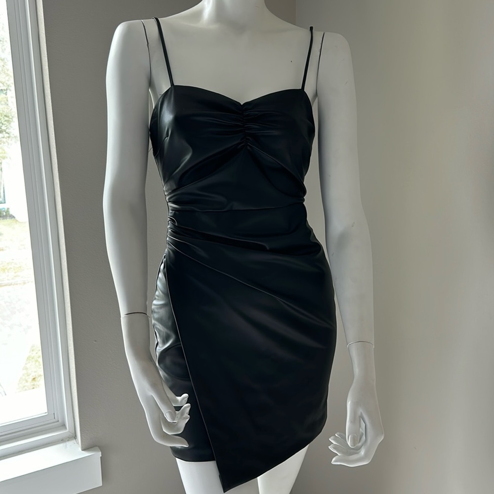 Zara black leather Scrunch waist dress